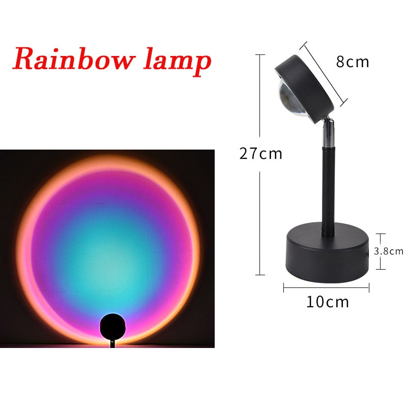USB Rainbow Sunset Red Projector Led Night Light Sun Projection Desk Lamp for Bedroom Bar Coffee Store Wall Decoration Lighting