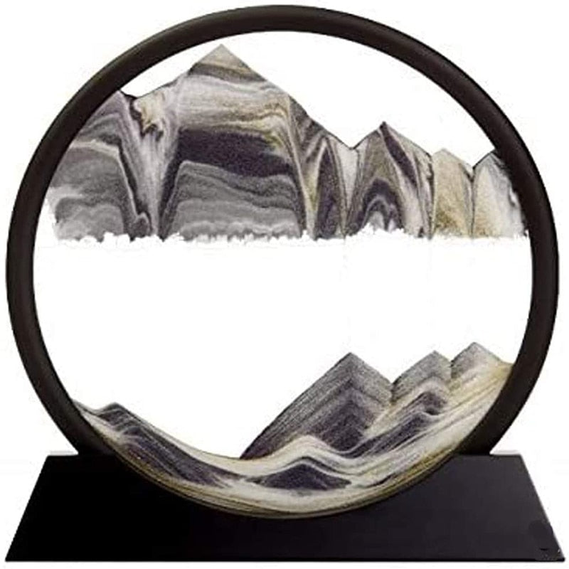 Moving Sand Art Picture Round Glass 3D Deep Sea Sandscape in Motion Display Flowing Sand Frame(12inch)