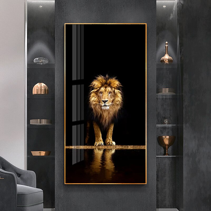 Golden Black Lion Canvas Poster Modern Home Decor Animal Print Wall Art Painting Decorative Picture Living Room Decoration Mural
