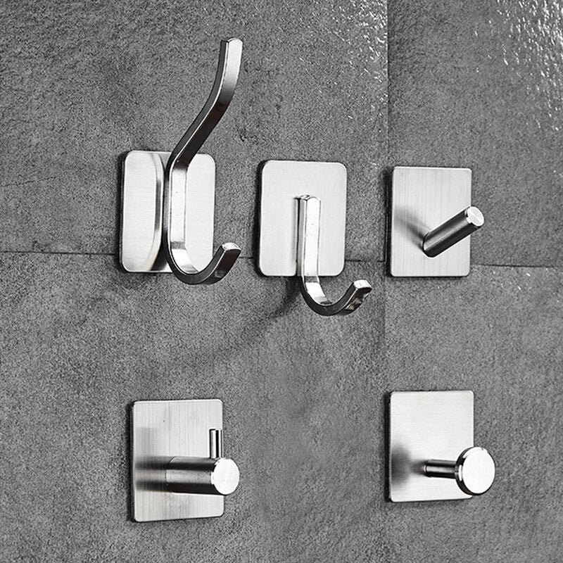 Self Adhesive Stainless Steel Hook Home Kitchen Wall Hook Clothes Hanger Towel holder Bathroom Rustproof sticky Hooks Accessory