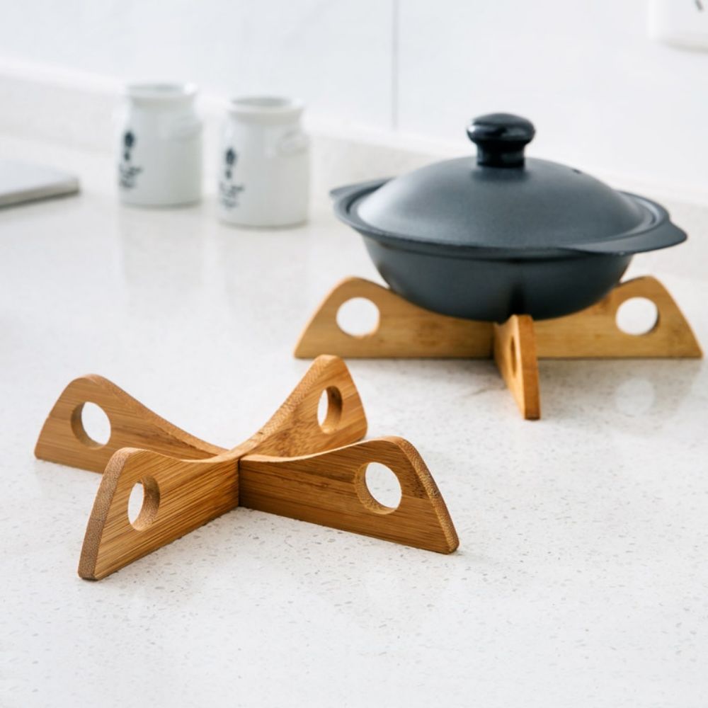 Bamboo Detachable Cross Tray Rack Mat Kitchen Pan Pot Pad Anti-hot Steaming Placemat Cooling Dish Holder Gadget