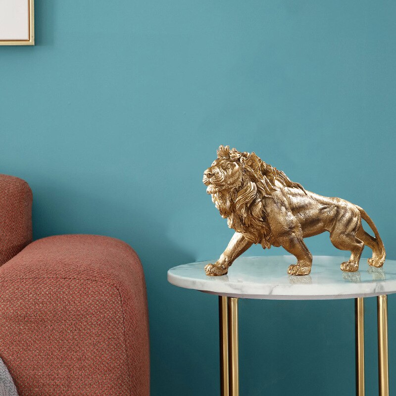 Golden Lion King Resin Ornament Home Office Desktop Animal Statue Decoration Accessories Living Room Home Decoration Ornament