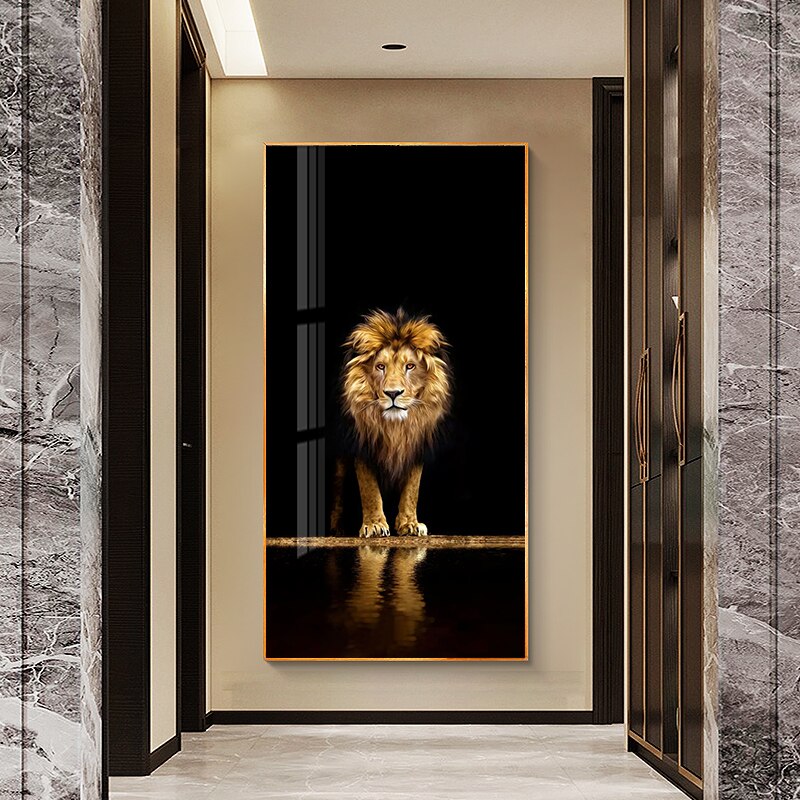 Golden Black Lion Canvas Poster Modern Home Decor Animal Print Wall Art Painting Decorative Picture Living Room Decoration Mural