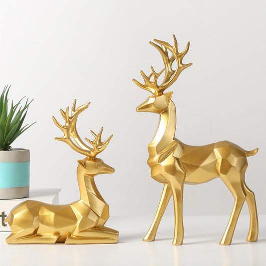 2Pcs Nordic Style Origami Elk Decor Resin Origami Reindeer Statue Creative Craft Sitting Standing Deer Figurine Modern Christmas