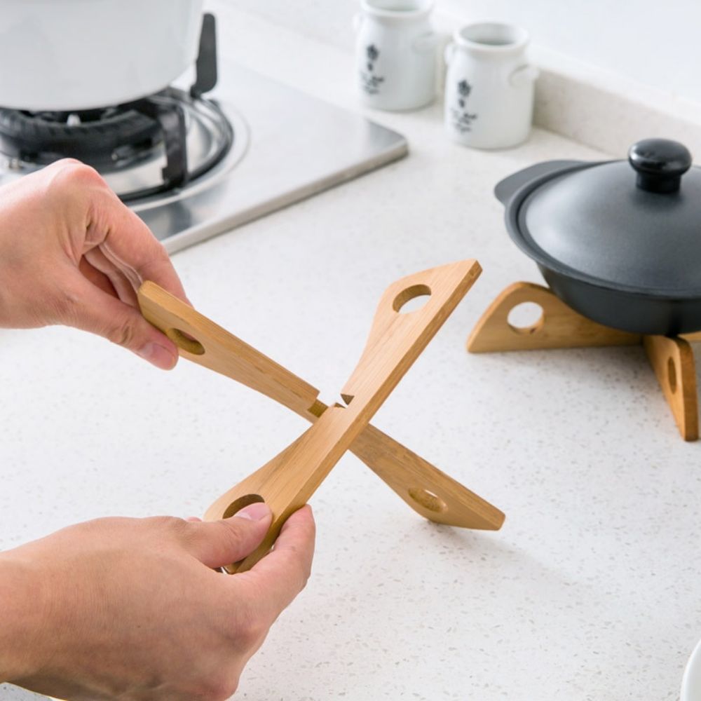 Bamboo Detachable Cross Tray Rack Mat Kitchen Pan Pot Pad Anti-hot Steaming Placemat Cooling Dish Holder Gadget