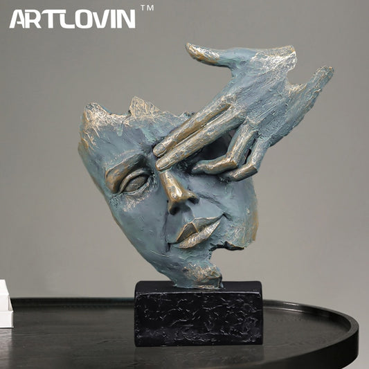 Abstract Character Art Collectible Sculpture Resin Thinker Figurine Face Statue Bookshelf Room Home Decoration Accessories New