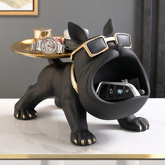French Bulldog Ornaments Table Decoration With Metal Tray Dog Figurine Home Interior Accessories Animal Dog Statue Room Decor