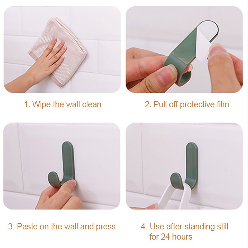 5PCS Self Adhesive Wall Hook Strong Without Drilling Coat Bag Bathroom Door Kitchen Towel Hanger Hooks Home Storage Accessories