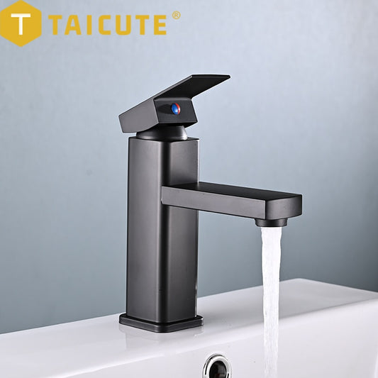 TAICUTE Classic Black Sink Faucets Hot Cold Water Tap Waterfall Basin Mixer Bathroom Accessories Sets Basic Home Faucet