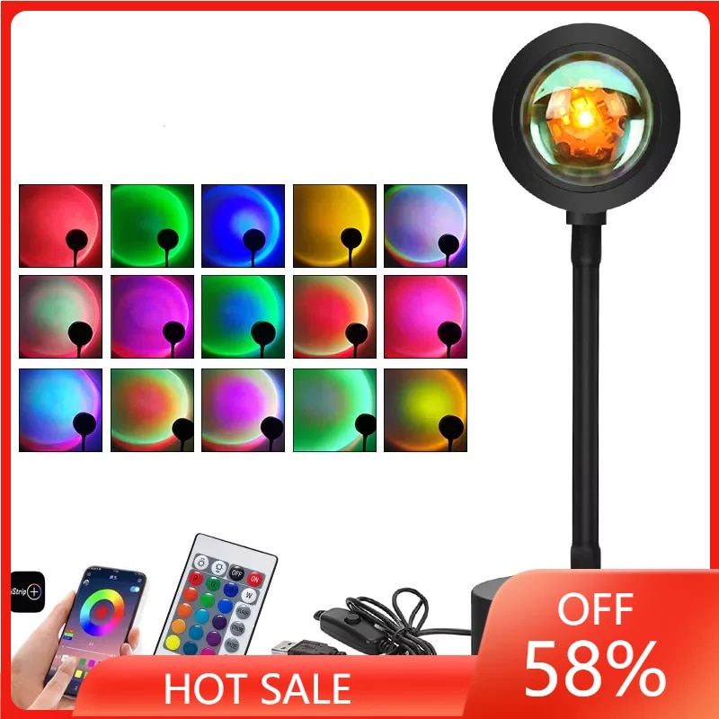 16 Colors Sunset Lamp Led Projector Night Light APP Remote Living Room Background Lighting for Room Decoration Photography