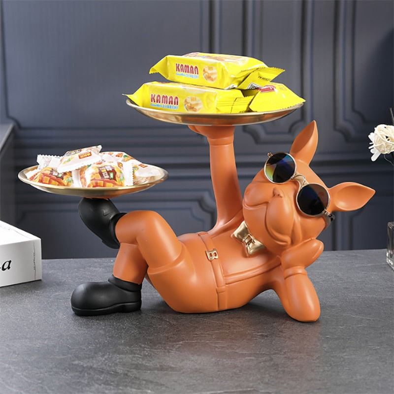 2 Metal Tray Bulldog Animal Figurines Cool Dog Statue Sculpture Living Room Bedroom Decor Home Interior Decoration Accessories