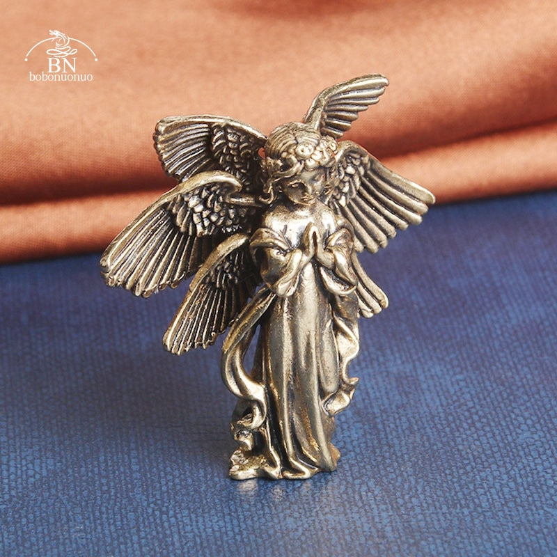 Copper Six winged angel God Love Cupid Statue Small Ornaments Brass Angel Figurines Desktop Decorations Home Decor Accessories