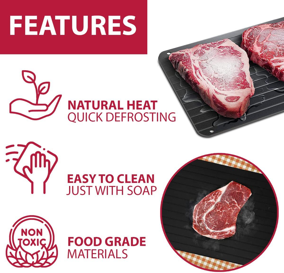 Fast Defrost Tray Frozen Food Meat Fruit Quick Defrosting Plate Board Non-Stick Coated Thawing Board Kitchen Gadgets