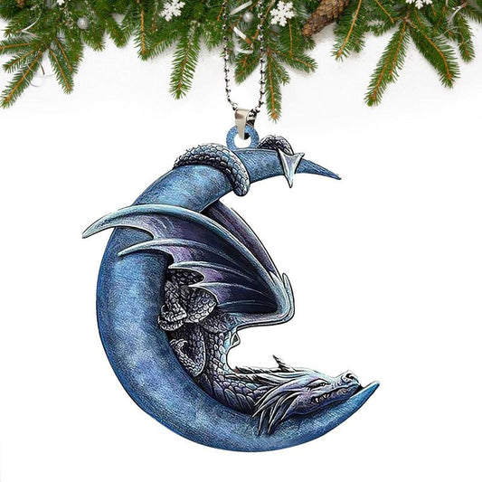 Blue Dragon Moon Pendant Christmas Car Interior Hanging Ornament Acrylic Hanging Decoration For Christmas Tree  home decor