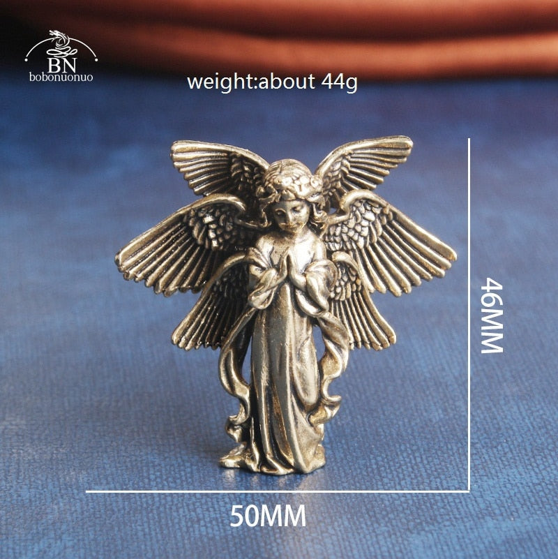 Copper Six winged angel God Love Cupid Statue Small Ornaments Brass Angel Figurines Desktop Decorations Home Decor Accessories